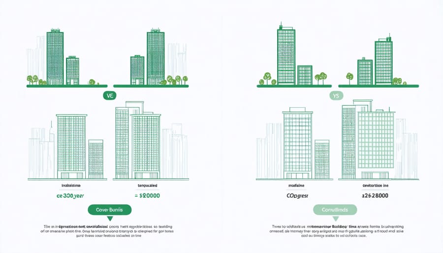 Graph comparing operational costs between conventional and sustainable buildings
