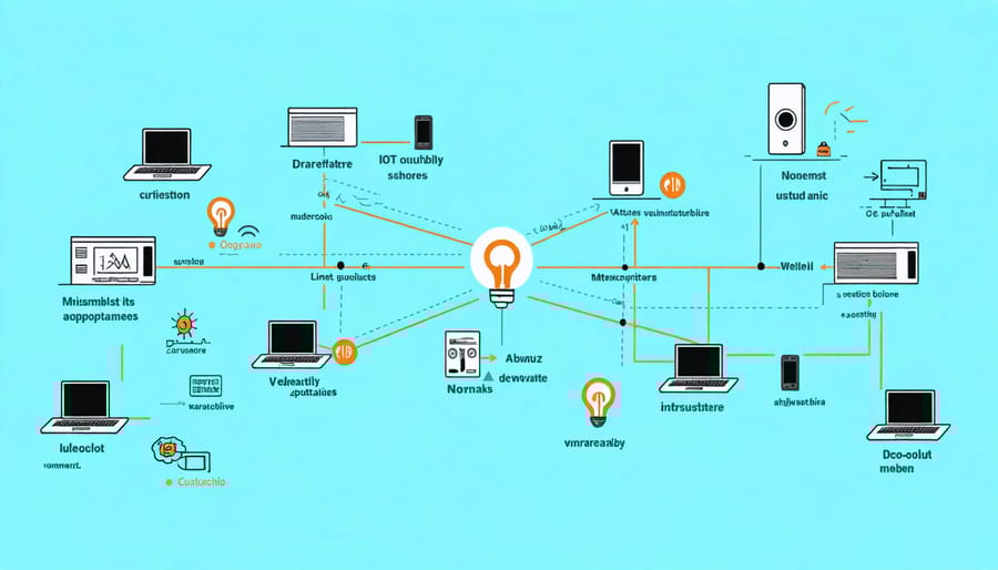 Infographic of IoT network architecture showing potential security weak points in infrastructure systems