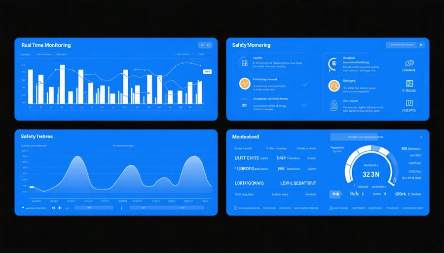 Construction safety monitoring dashboard displaying multiple data streams and risk alerts