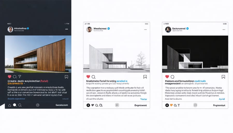 Comparison of architectural content presentation across Instagram, Pinterest, and LinkedIn platforms