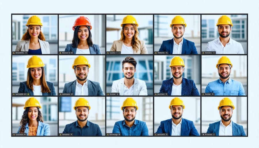 Remote construction team members participating in virtual project meeting