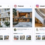 A collage of architectural content tailored for Instagram, Pinterest, and LinkedIn, showcasing the varied visual strategies employed by architecture firms to engage audiences.