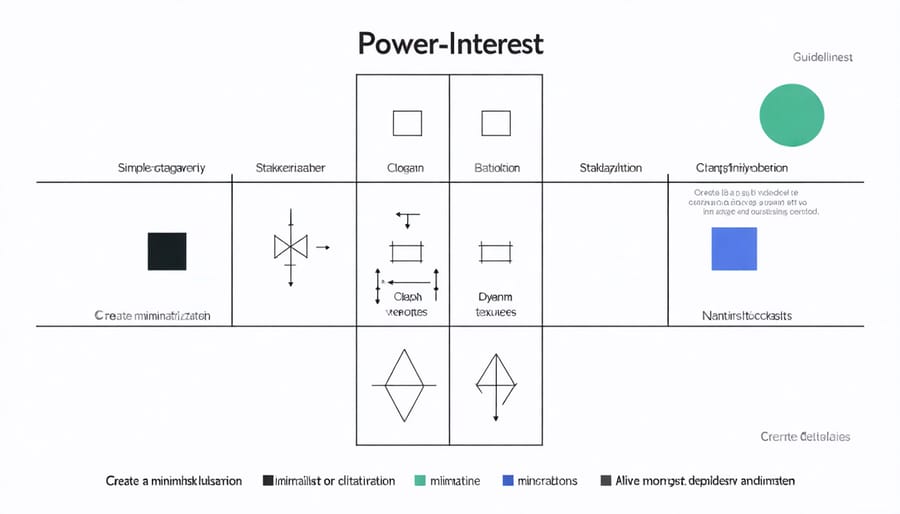2x2 matrix diagram showing stakeholder classification based on power and interest levels