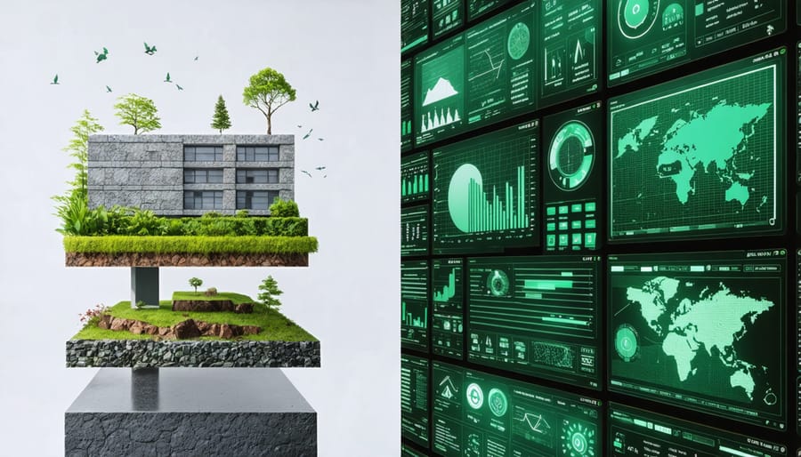 Modern sustainable construction supply chain management combining eco-friendly materials and technology