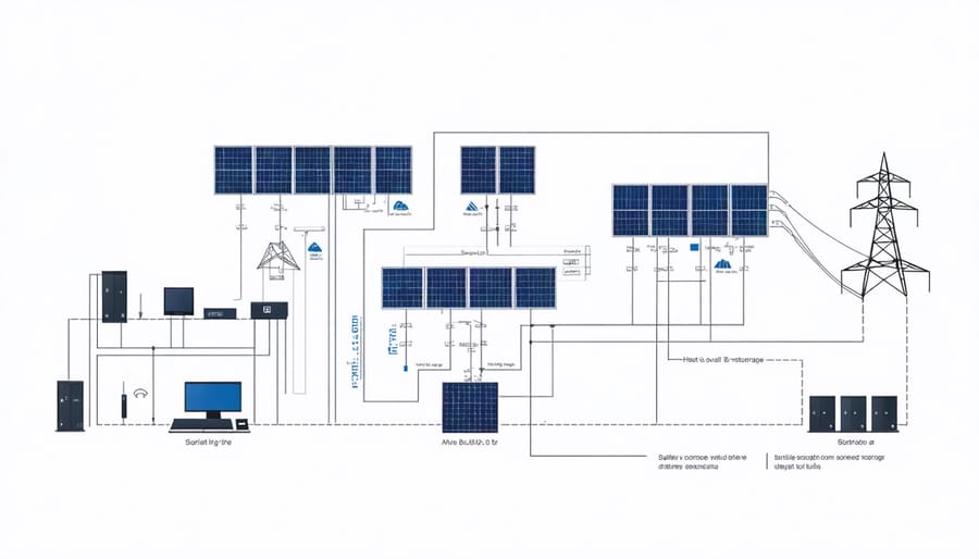 Technical diagram illustrating the core components and connections of a v-grid energy system