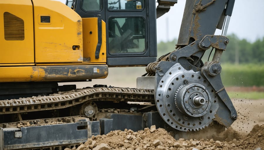 Industrial 3D printer manufacturing a heavy-duty construction equipment part