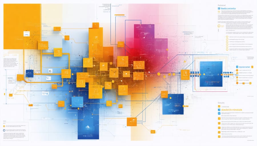 Flowchart illustrating how blockchain technology connects different construction data points