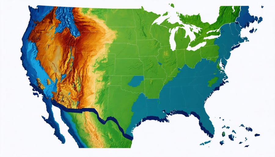 A color-coded map of North America showing the eight IECC climate zones with construction-related icons overlayed, symbolizing the influence of climate zones on building specifications.