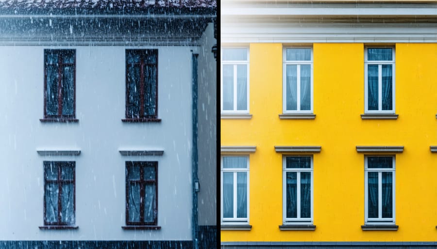 Side-by-side comparison of water behavior on hydrophobic-treated and untreated building surfaces