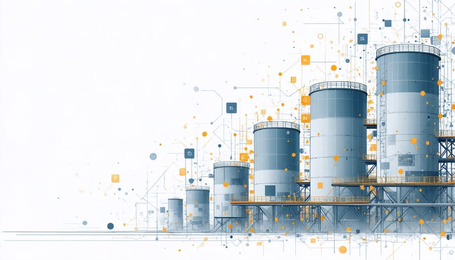 Illustration of disconnected data silos in construction management with broken links between systems