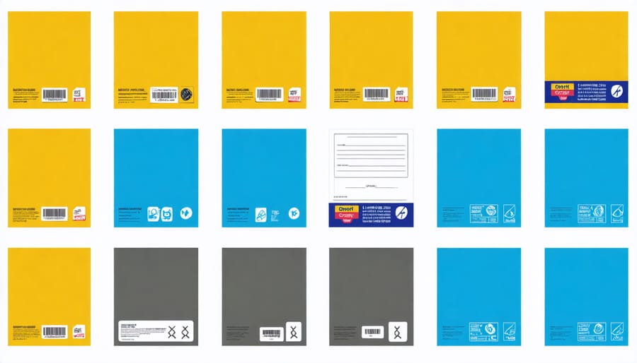 Various international safety certification marks and compliance stamps for construction materials