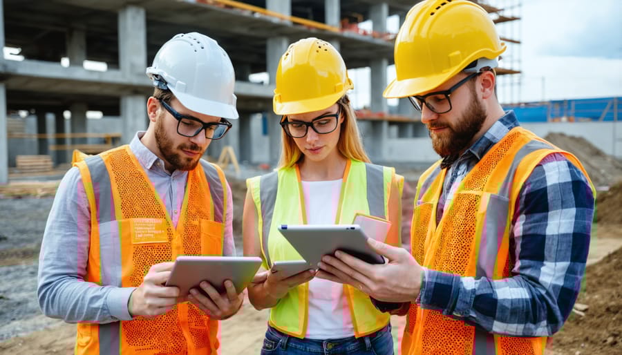 Construction professionals using digital tools for data-driven decision making on site