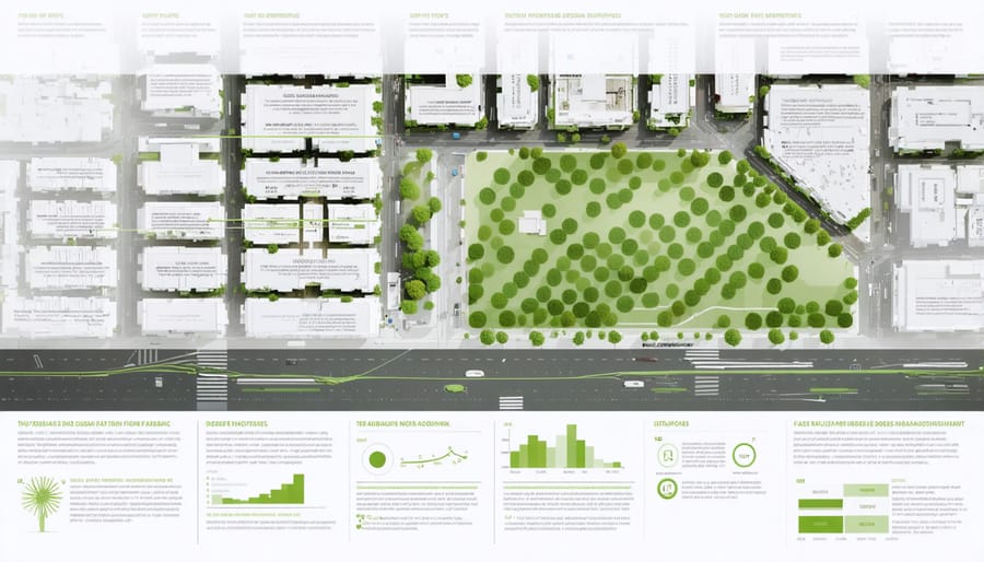 3D digital interface displaying urban design iterations with user feedback markers