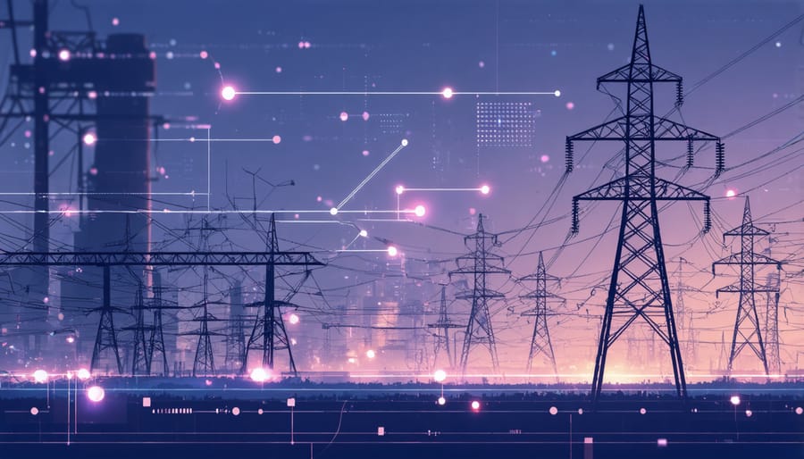 Digital illustration showing cyber threats targeting power grid infrastructure