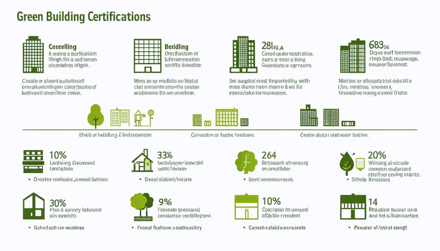 Visual diagram of key green building certifications including LEED, BREEAM, and Energy Star