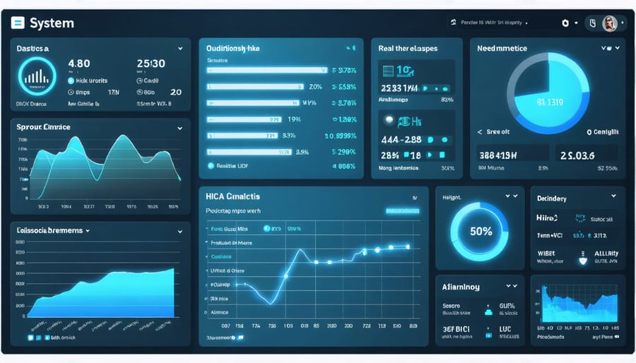Interactive dashboard displaying HVAC system performance data, energy usage graphs, and temperature zone controls