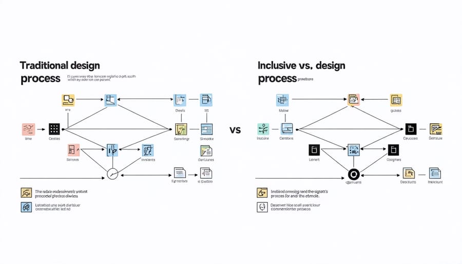 Comparative diagram of traditional and inclusive design workflows