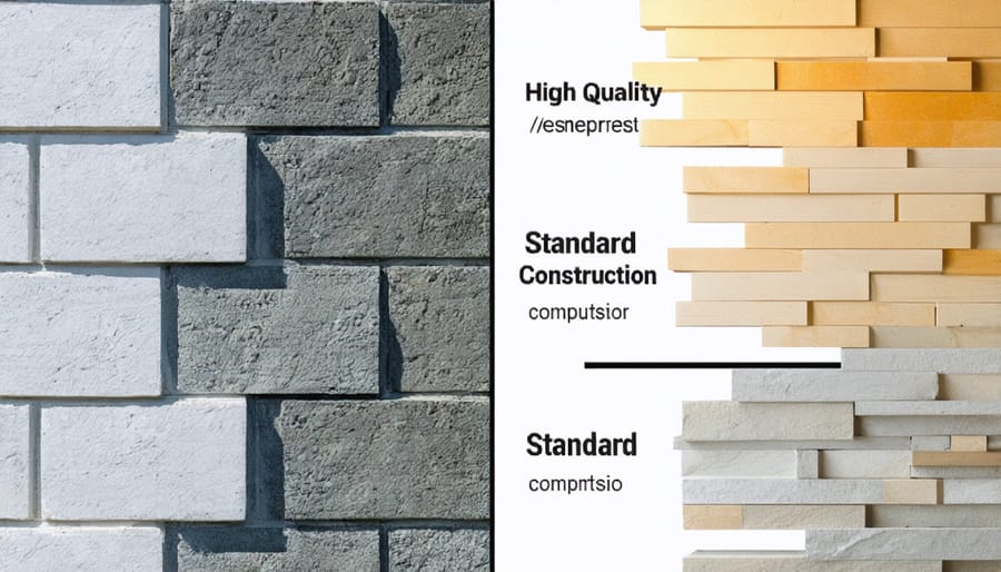 Side-by-side comparison of premium and standard construction materials with price indicators