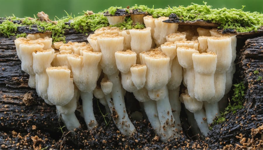 Magnified image of fungal mycelium network forming construction material