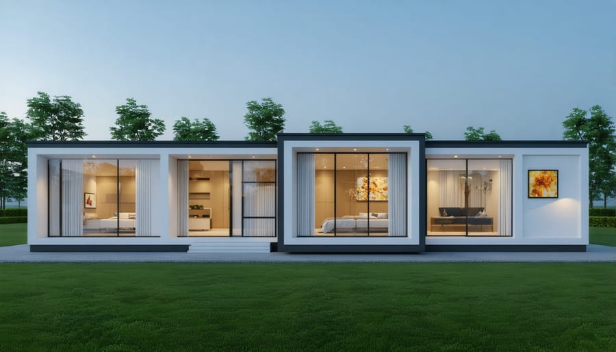 Computer-generated visualization of multiple prefab home styles and configurations