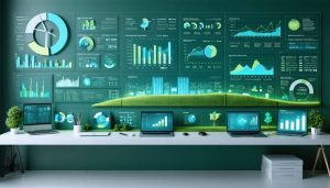 Interactive 3D financial dashboard featuring renewable energy project metrics, including ROI analysis, solar and wind installation performance, and environmental impact assessments.