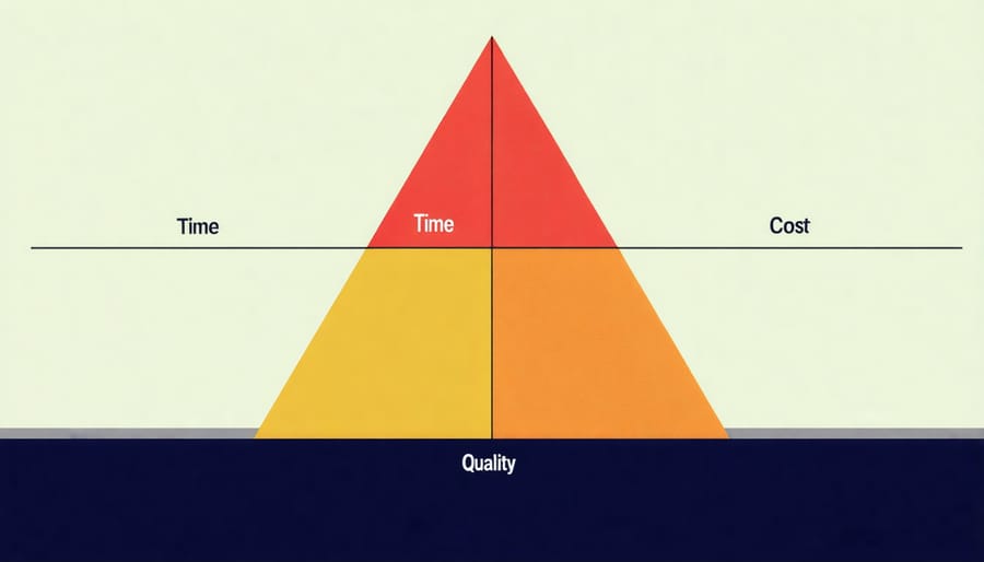 Project management triangle diagram illustrating the relationship between time, cost, and quality constraints