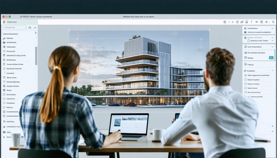Multiple cursors and users actively modifying a 3D architectural model simultaneously