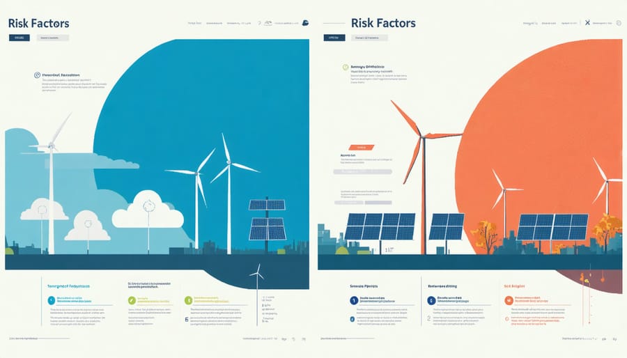 Visual comparison of construction and performance risks in renewable energy projects with mitigation strategies