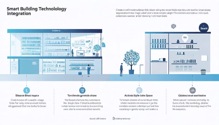 Digital illustration of smart technology systems in modern retail construction