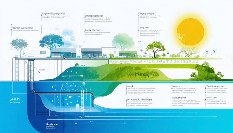 Architectural diagram showing integration between traditional water infrastructure and smart water technologies