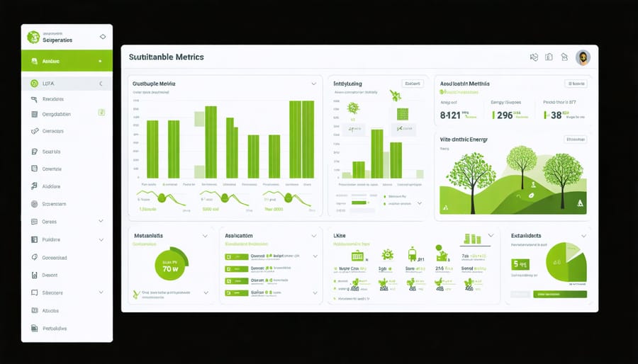 Smart building management dashboard showing sustainability metrics