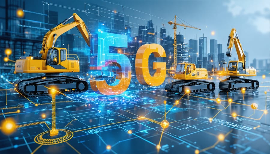 3D illustration of 5G-enabled construction site with connected procurement systems