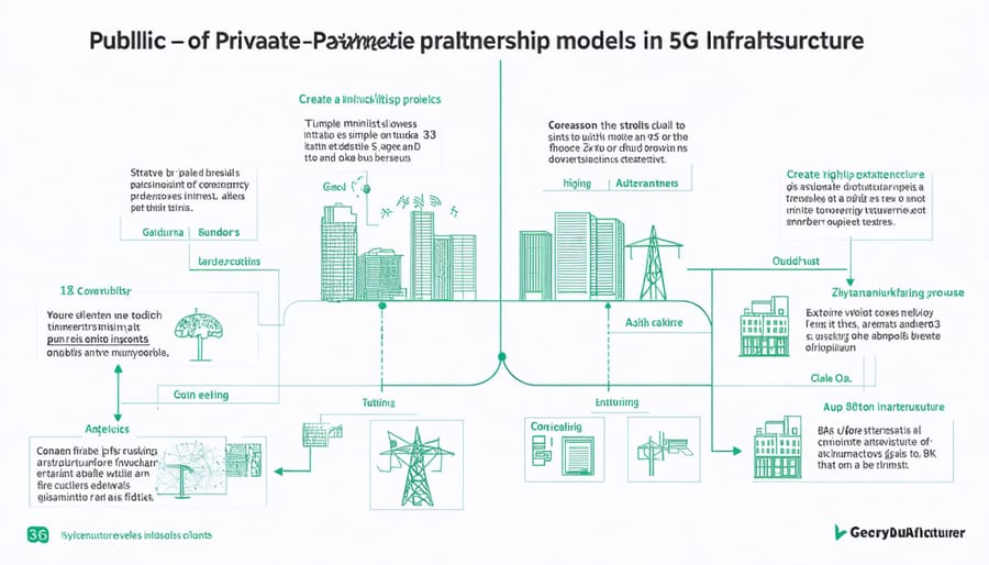 Flowchart diagram illustrating relationships and funding flows in 5G infrastructure PPP models
