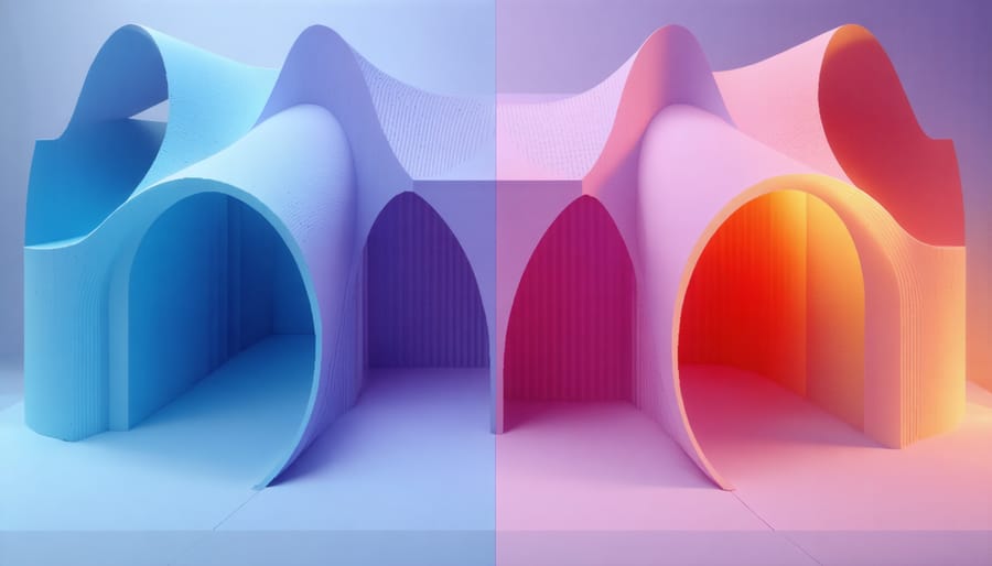 Interactive 3D visualization of AI generating multiple building design iterations
