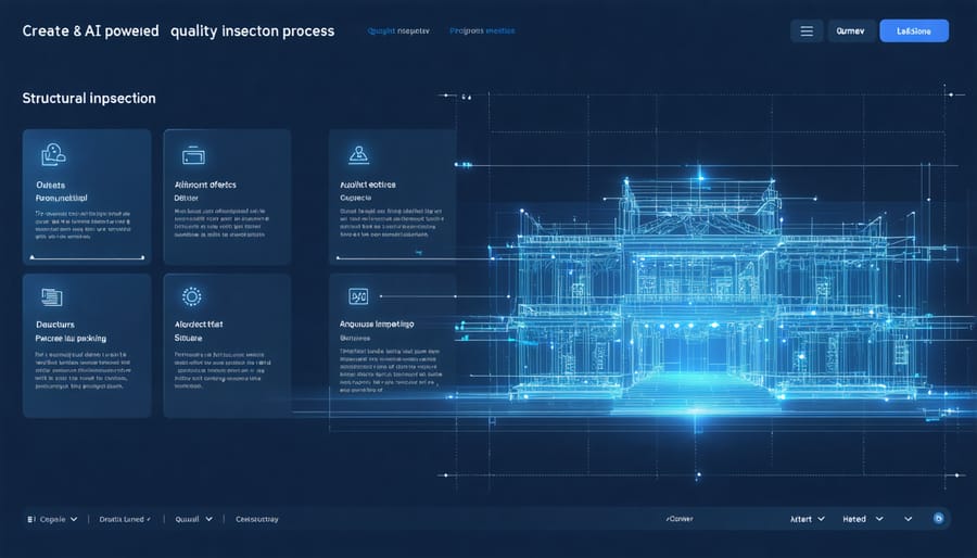 AI quality control system analyzing construction elements with defect detection overlay