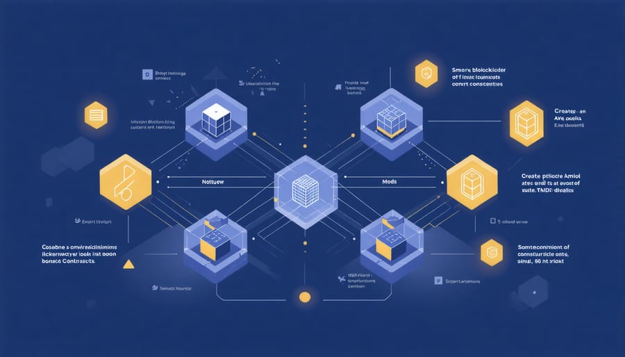 Blockchain architecture diagram showing network components for construction project management