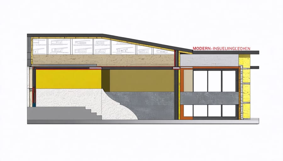 Technical illustration of energy-efficient building envelope components