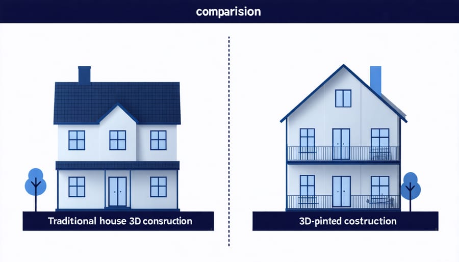 Cost comparison chart showing price breakdown between traditional and 3D printed construction methods