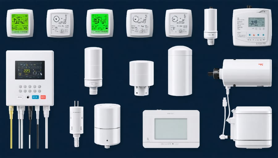 Collection of different types of smart building environmental sensors