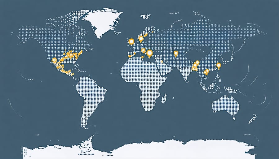 World map displaying 5G infrastructure investment distribution with color-coded intensity markers