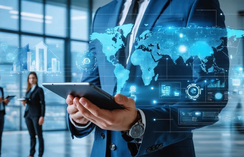 Professional property manager using a digital tablet to oversee building operations, illustrating the integration of technology in modern property management.