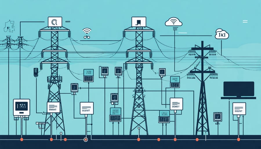 Infographic of smart grid infrastructure components and their connections
