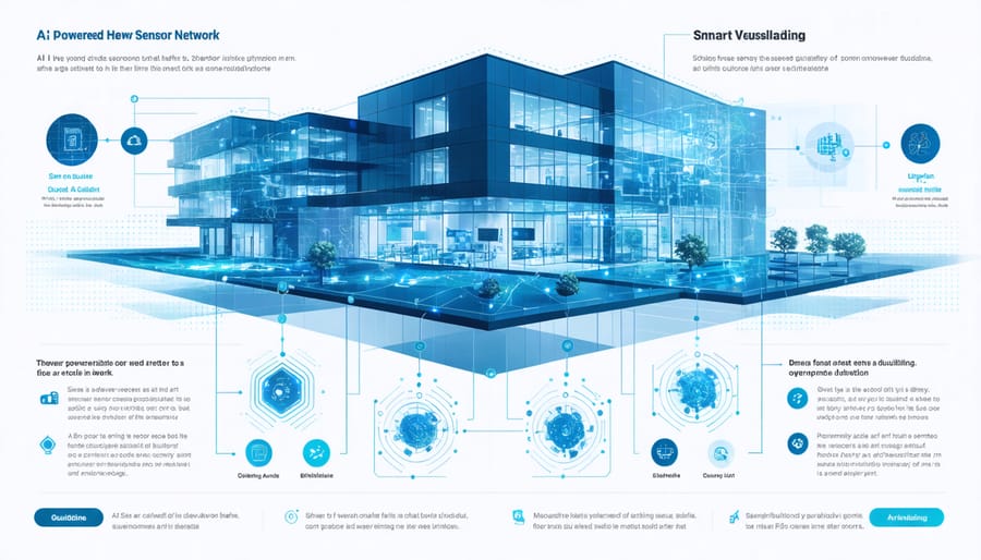 Visualization of IoT sensors and AI integration in smart building systems