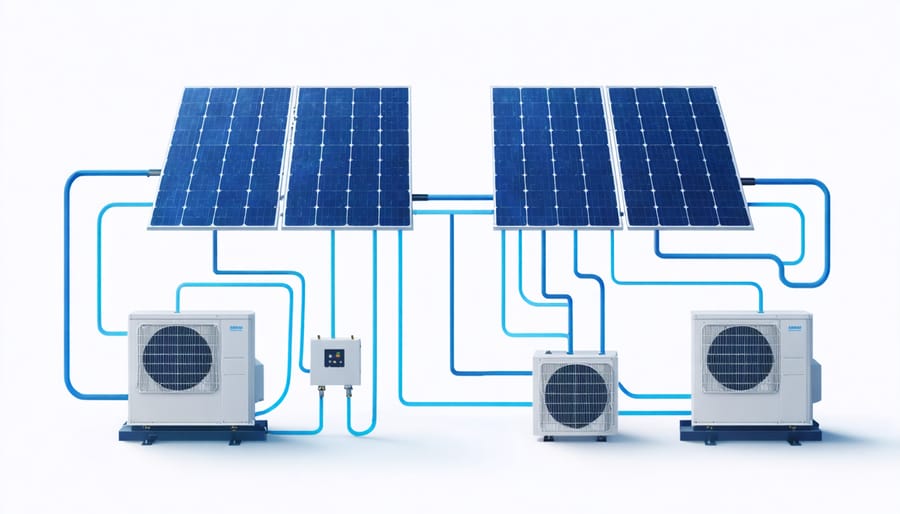 Infographic demonstrating solar panel integration with HVAC system components