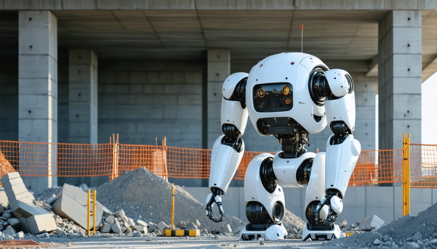 Autonomous robot scanning concrete walls and steel beams for defects on an active construction site