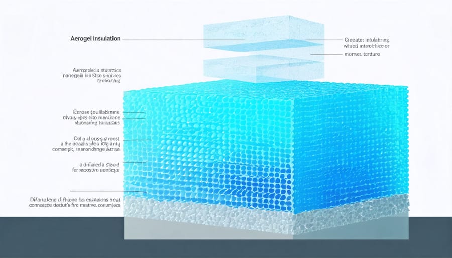 Microscopic view of aerogel insulation material showing porous structure