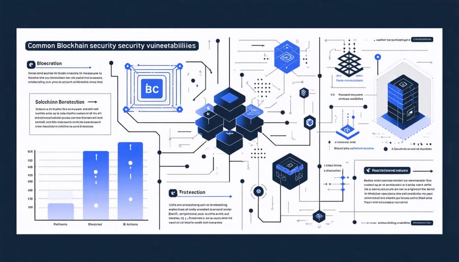 Visual representation of blockchain security threats and corresponding defense mechanisms