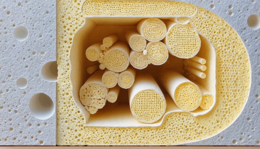 Microscopic structure of ceramic fiber insulation material revealing layered heat-resistant fibers