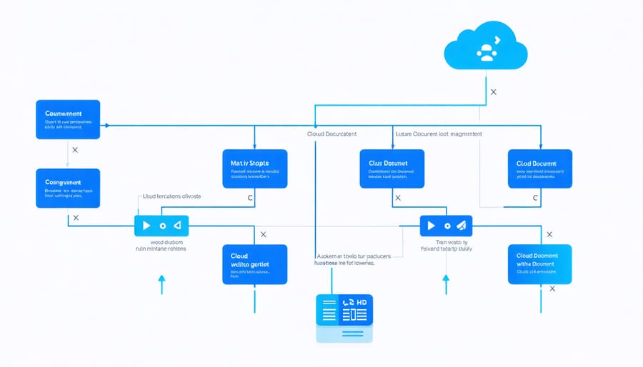 Infographic illustrating the flow of digital construction documents through cloud-based system