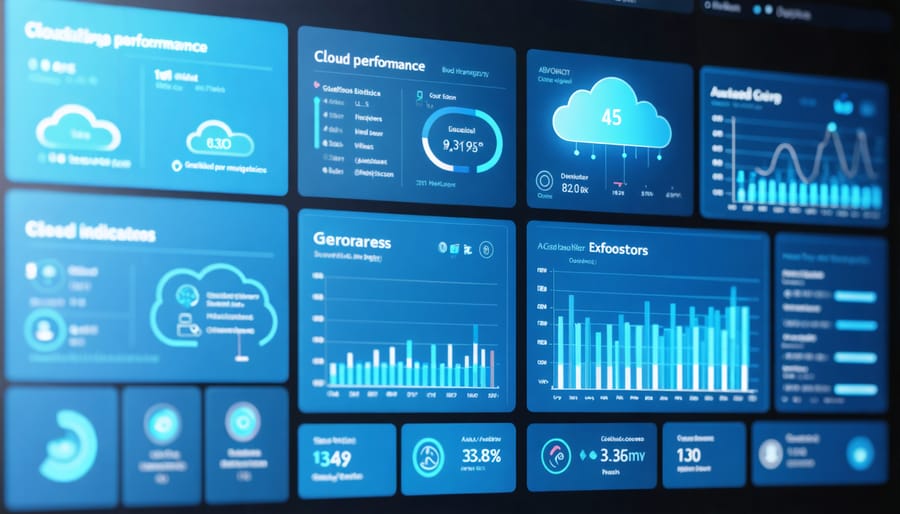 Cloud monitoring dashboard displaying system performance metrics and alerts